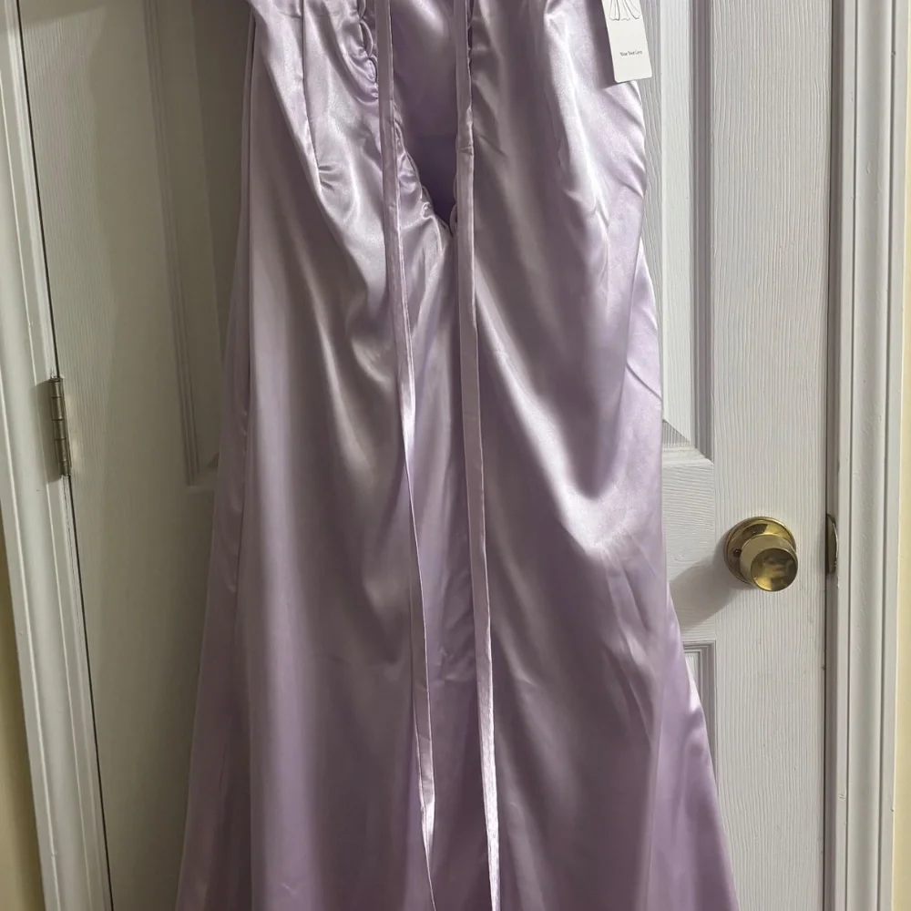 Wear Your Love Lavender Satin Gown with Draped Design - Picture 3 of 4